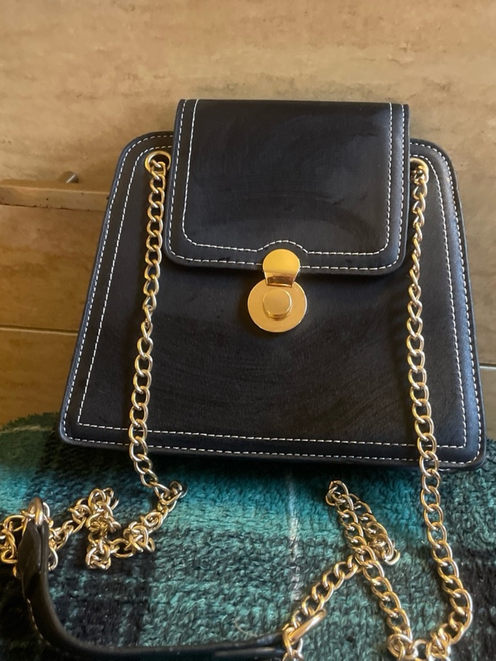 Classic Black Leather Crossbody Bag with Gold Chain